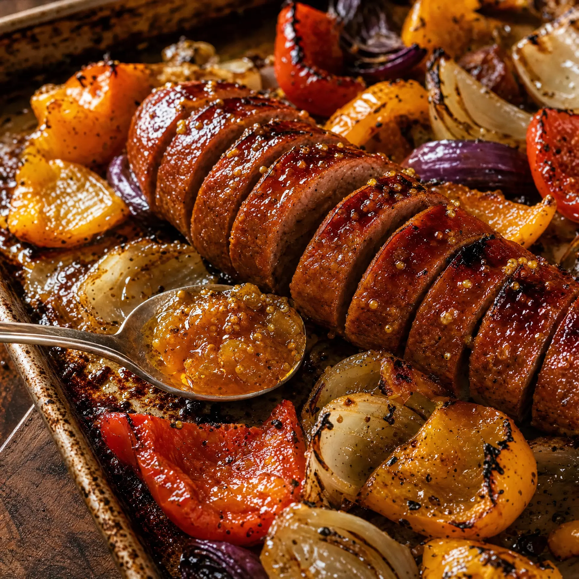 Apricot Mustard Hasselback Kielbasa